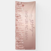 Birthday party roos gold glitter druppelt roze ste spandoek (Verticaal)