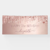 Birthday party roos gold glitter druppelt roze ste spandoek (Horizontaal)