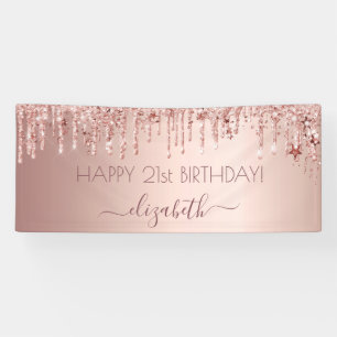 Birthday party roos gold glitter druppelt roze ste spandoek