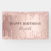 Birthday party roos gold glitter monogram luxe spandoek (Horizontaal)