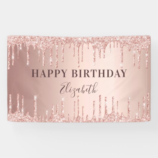 Birthday party roos gold glitter monogram luxe spandoek (Horizontaal)