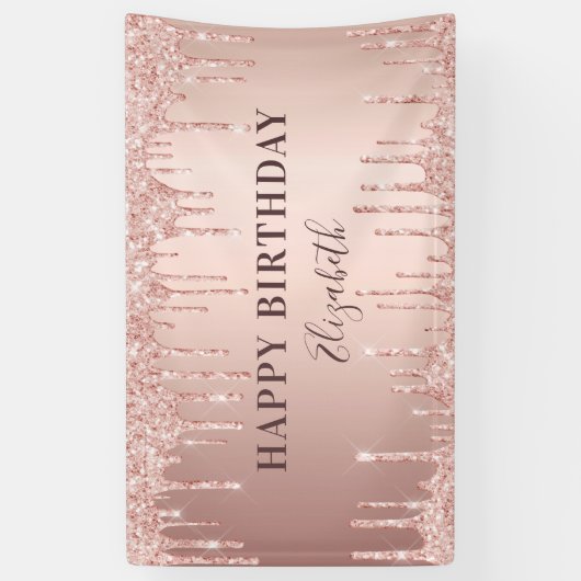 Birthday party roos gold glitter monogram luxe spandoek (Verticaal)