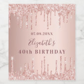 Birthday party roos gold glitter monogram luxe wijn etiket (Enkel label)