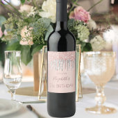 Birthday party roos gold glitter roze vonk name wijn etiket
