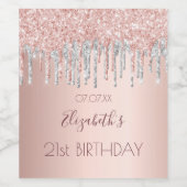 Birthday party roos gold glitter roze vonk name wijn etiket (Enkel label)