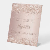 'Birthday party roos Gold glitter Subpleter welkom Reclamebord Met Voetstuk (Voorkant)