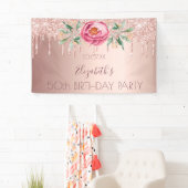Birthday party roos goud glitter druppelt roze flo spandoek (Insitu)