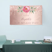 Birthday party roos goud glitter druppelt roze flo spandoek (Beurs)