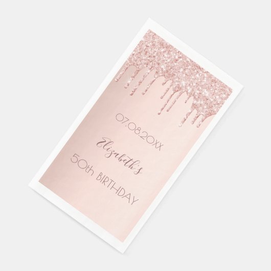 Birthday party roos goud glitter druppelt roze servet (Hoek)