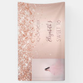 Birthday party roos goud glitter foto welkom spandoek (Verticaal)