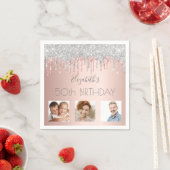 Birthday party roos goud glitter roze zilver servet (Insitu)