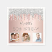 Birthday party roos goud glitter roze zilver servet (Voorkant)
