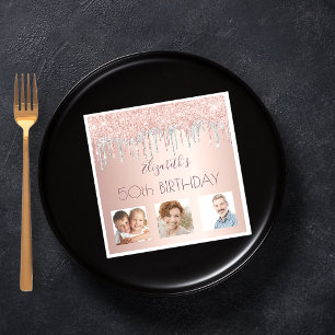 Birthday party roos goud glitter roze zilver servet