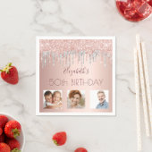 Birthday party roos goud glitter roze zilver servet (Insitu)