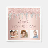 Birthday party roos goud glitter roze zilver servet (Voorkant)