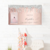 Birthday party roos goud glitter roze zilver spandoek (Insitu)