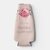 Birthday Party roos goudbruin roze glitter floral Flesjeskoeler (Voorkant)