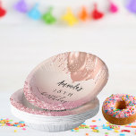 Birthday party roos goudbruin roze glitter naam papieren kommen<br><div class="desc">Een stijlvol roos goud en een lichtroze achtergrond met faux glitter druppels en ballonnen. Pas een naam en leeftijd aan en voeg deze toe.</div>