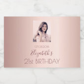 Birthday party roos gouden foto sparkling wijnetiket (Enkel label)