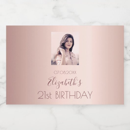 Birthday party roos gouden foto sparkling wijnetiket (Enkel label)