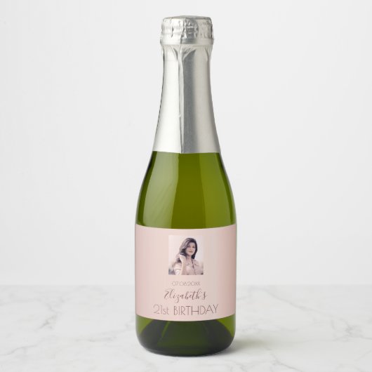 Birthday party roos gouden foto sparkling wijnetiket (Voorkant)