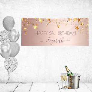 Birthday party roos gouden roze gouden sterren naa spandoek