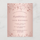 Birthday party roos gouden sterren glazen uitnodig briefkaart (Voorkant)