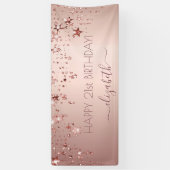 Birthday party roos gouden sterren roze vonk spandoek (Verticaal)