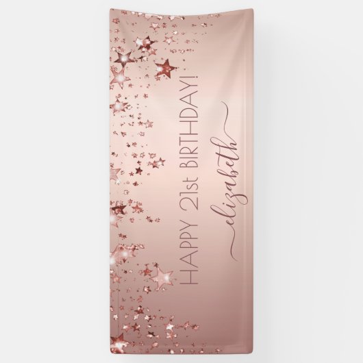 Birthday party roos gouden sterren roze vonk spandoek (Verticaal)