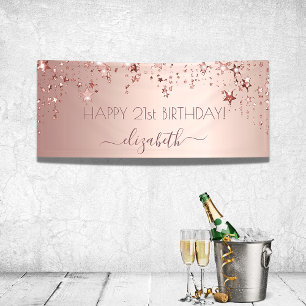 Birthday party roos gouden sterren roze vonk spandoek