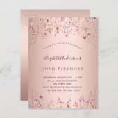 Birthday party roos gouden sterren sprinkle girale uitnodiging briefkaart (Voorkant / Achterkant)