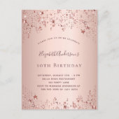 Birthday party roos gouden sterren sprinkle girale uitnodiging briefkaart (Voorkant)