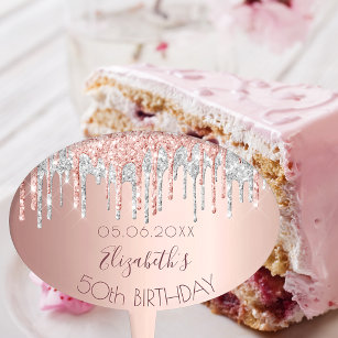 'Birthday party' roos goudglitter druppelt 'zilver Cake Topper
