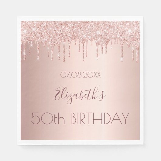 Birthday party rose gold drips pink luncheon servet (Voorkant)