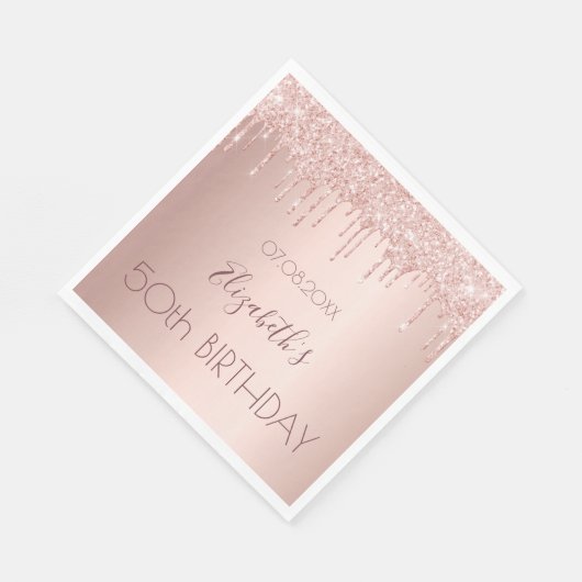Birthday party rose gold drips pink luncheon servet (Hoek)