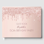 Birthday party rose gold glitter drips pink 50 gastenboek (Voorkant)