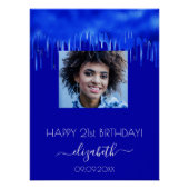 Birthday party royal blue druppelt foto naam perfect poster (Voorkant)