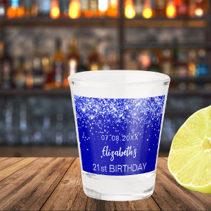 Birthday party royal blue glitter name shot glas