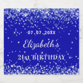 Birthday party royal blue glitter stofnaam sparkling wijnetiket (Enkel label)
