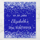 Birthday party royal blue glitter stofnaam wijn etiket (Enkel label)