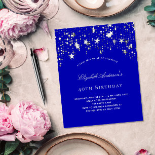 Birthday party royal blue stars budget uitnodiging flyer