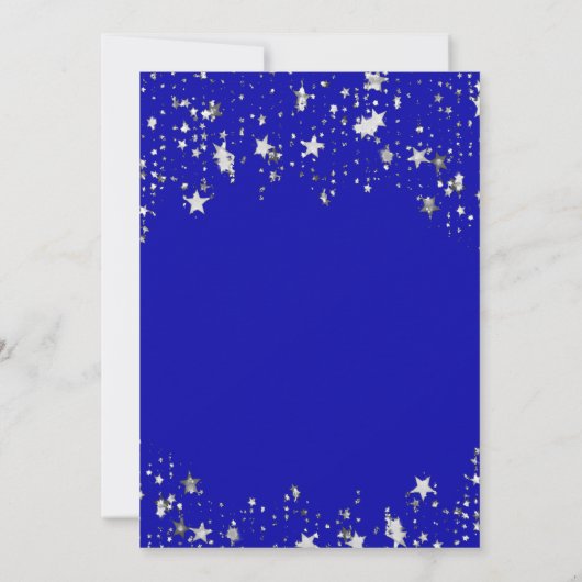 Birthday party royal blue stars luxe kaart (Achterkant)