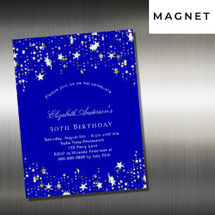 Birthday party royal blue stars luxe magnetische uitnodiging