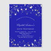 Birthday party royal blue stars luxe magnetische uitnodiging (Voorkant)