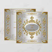 Birthday Party Royal Silver White Gold Art Deco Kaart (Voorkant / Achterkant)