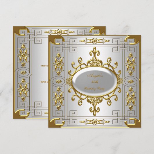 Birthday Party Royal Silver White Gold Art Deco Kaart (Voorkant / Achterkant)