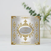Birthday Party Royal Silver White Gold Art Deco Kaart (Staand voorkant)