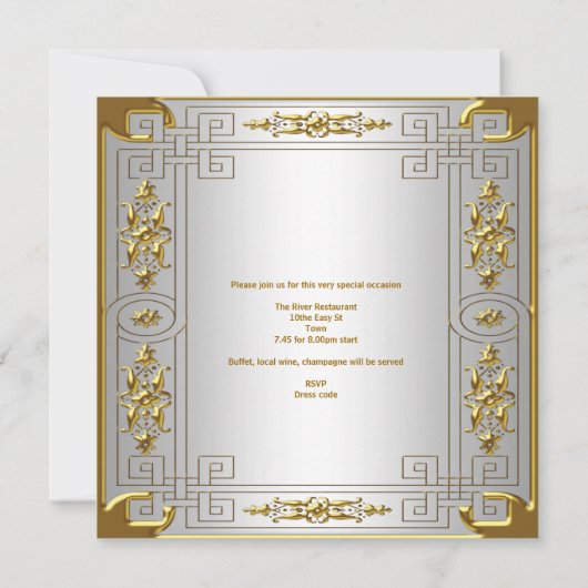 Birthday Party Royal Silver White Gold Art Deco Kaart (Achterkant)