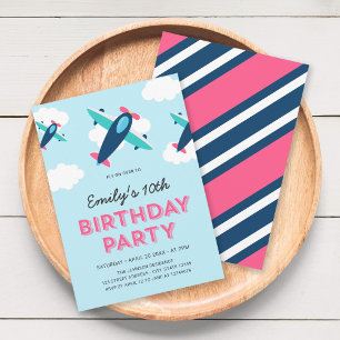 Birthday Party (roze, blauw en Blauwgroen) Kaart