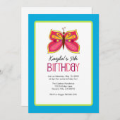 Birthday party roze Butterfly Kaart (Voorkant / Achterkant)